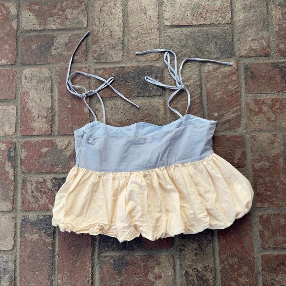 Sofie the Label Bubble Top Scalloped Neckline Blue Cream Tank Size S - Picture 4 of 7
